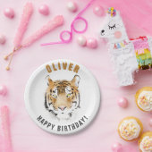 Tiger Head Watercolor Geburtsname Pappteller (Party)