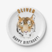 Tiger Head Watercolor Geburtsname Pappteller (Vorderseite)