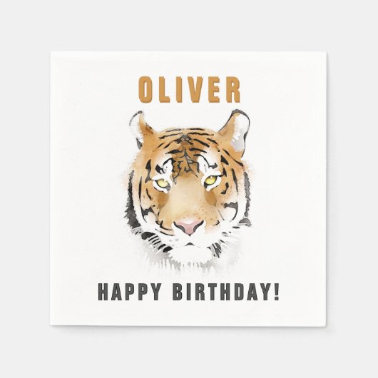 Tiger Head Watercolor Geburtsname Serviette (Vorderseite)