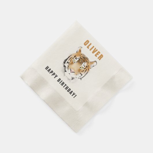Tiger Head Watercolor Geburtsname Serviette (Ecke)