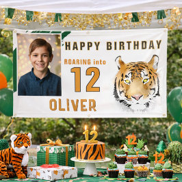Tiger Head Watercolor Geburtstagsparty Foto Banner