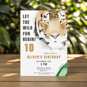 Tiger Head Watercolor Jungle Geburtstagsparty Einladung