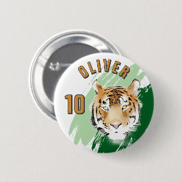 Tiger Head Watercolor Name Birthday Party Button