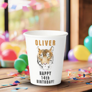 Tiger Head Watercolor Name Geburtstagspartei Pappbecher