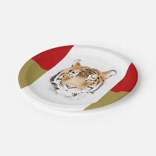Tiger Head Watercolor Pappteller (Schrägansicht)