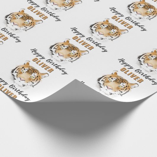 Tiger Head Watercolor Tier Happy Birthday Geschenkpapier