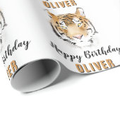Tiger Head Watercolor Tier Happy Birthday Geschenkpapier (Rolleneckpunkt)