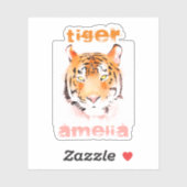 Tiger Head Watercolor Typografy Name Aufkleber (Blatt)