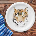 Tiger Head Watercolor Zeichnend Pappteller<br><div class="desc">Moderne Tiger Head Wasserfarbe Zeichnend Papier Teller. Ideal für eine Geburtstagsfeier.</div>