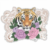 Tiger Henna Pink Purple Blumen Aufkleber (Vorderseite)
