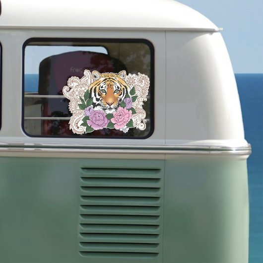 Tiger Henna Pink Purple Blumen Aufkleber