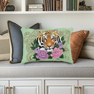 Tiger Henna Pink Purple Blumen Dekokissen
