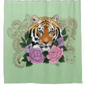 Tiger Henna Pink Purple Blumen Duschvorhang (Vorderseite)