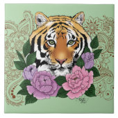 Tiger Henna Pink Purple Blumen Fliese (Vorderseite)