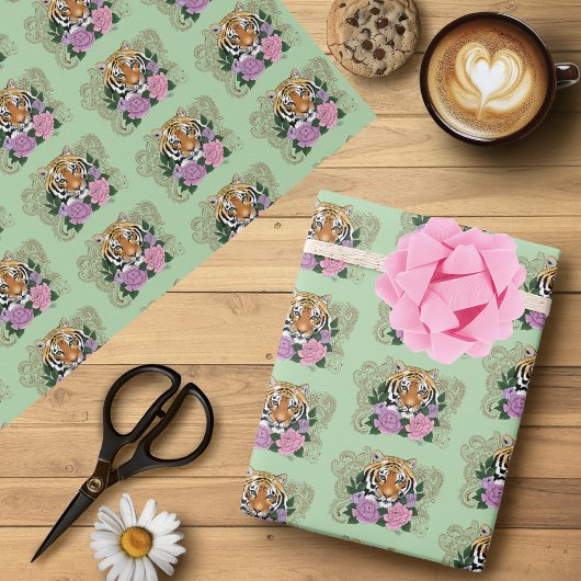 Tiger Henna Pink Purple Blumen Geschenkpapier