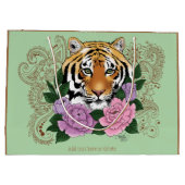 Tiger Henna Pink Purple Blumen Große Geschenktüte (Rückseite)