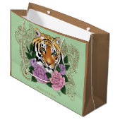 Tiger Henna Pink Purple Blumen Große Geschenktüte (Vorderseite Schrägansicht)