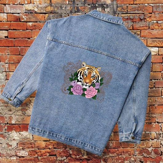 Tiger Henna Pink Purple Blumen Jeansjacke