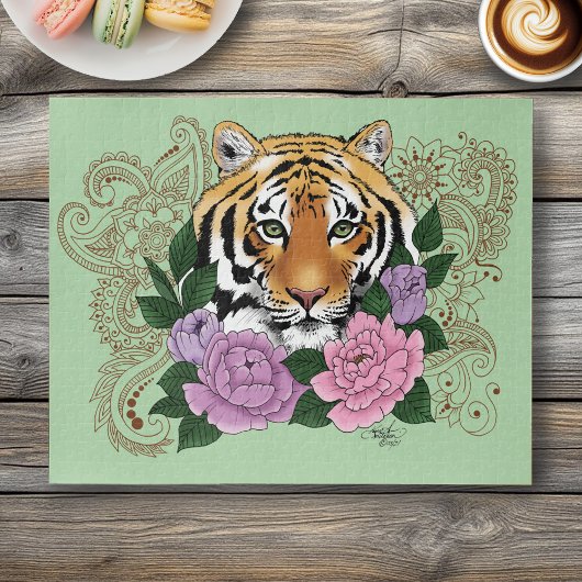Tiger Henna Pink Purple Blumen Puzzle