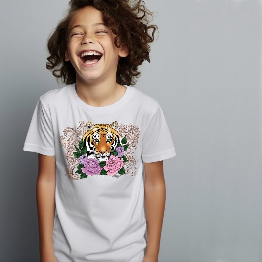 Tiger Henna Pink Purple Blumen T-Shirt