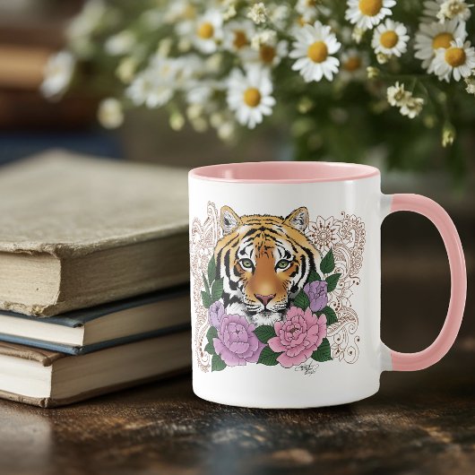 Tiger Henna Pink Purple Blumen Tasse