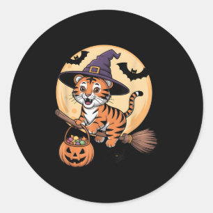 Tiger Hexenhut Pumpkin Halloween Kostüm Men Wome Runder Aufkleber