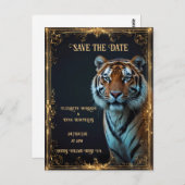Tiger Hochzeit Einladung auf schwarz Postkarte (Vorne/Hinten)