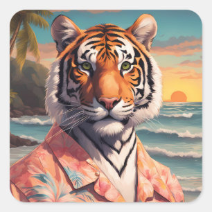 Tiger Holiday Quadratischer Aufkleber