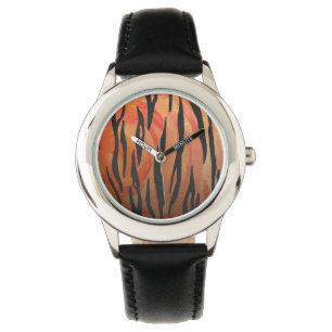 Tiger Hot orange und Black Print Armbanduhr