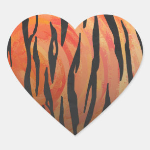Tiger Hot orange und Black Print Herz-Aufkleber