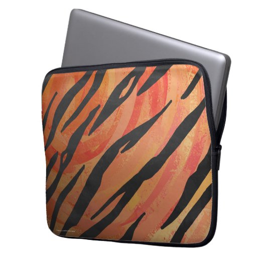 Tiger Hot orange und Black Print Laptopschutzhülle (Vorderseite Links)