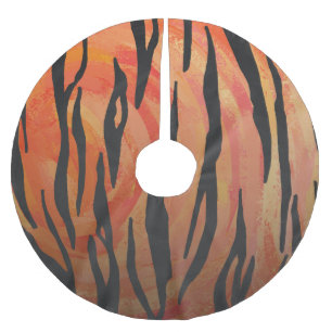 Tiger Hot orange und Black Print Polyester Weihnachtsbaumdecke