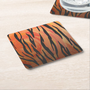 Tiger Hot orange und Black Print Rechteckiger Pappuntersetzer