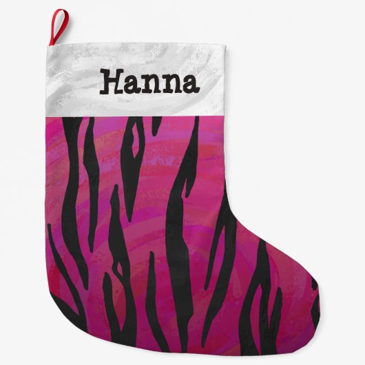 Tiger Hot Pink und Black Print Großer Weihnachtsstrumpf (Vorderseite)