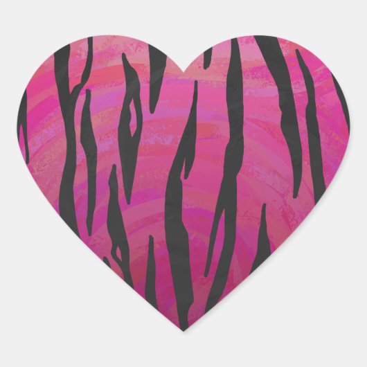 Tiger Hot Pink und Black Print Herz-Aufkleber (Vorderseite)