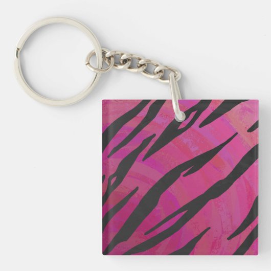 Tiger Hot Pink und Black Print Schlüsselanhänger (Vorderseite)
