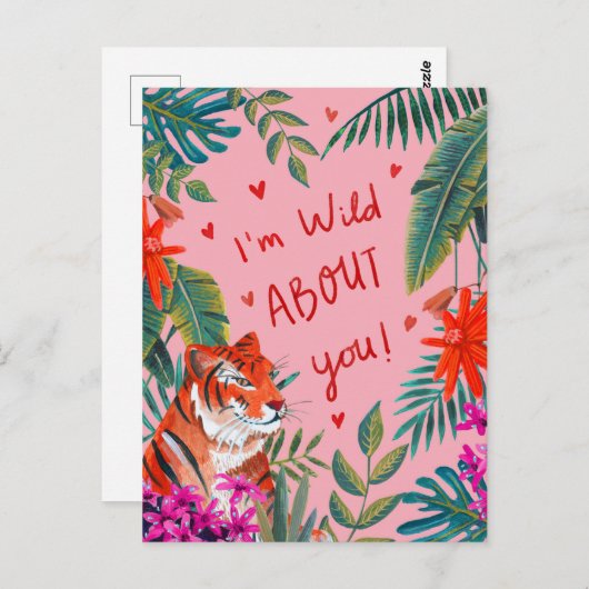 Tiger Ich bin verrückt nach dir pink valentiner Ta Postkarte (Vorne/Hinten)