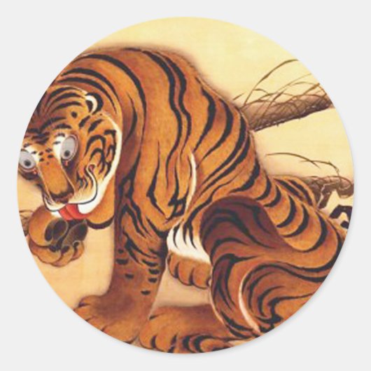 Tiger Illustration von Ito Jakuchu Runder Aufkleber (Vorderseite)