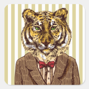 Tiger Im Abendanzug Quadratischer Aufkleber