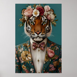 Tiger im Anzug Poster, Tigerportrait, Tiger Öl Poster