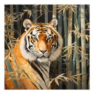 Tiger im Bambuswald Fotodruck