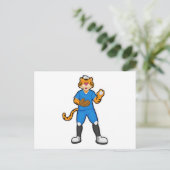 Tiger im Baseball mit Baseballhandschuh & Cap Postkarte (Stehend Vorderseite)