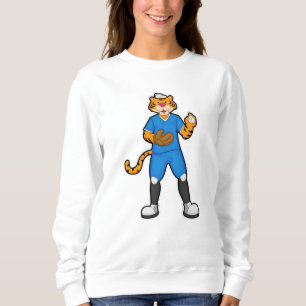 Tiger im Baseball mit Baseballhandschuh & Cap Sweatshirt