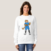 Tiger im Baseball mit Baseballhandschuh & Cap Sweatshirt (Vorne ganz)