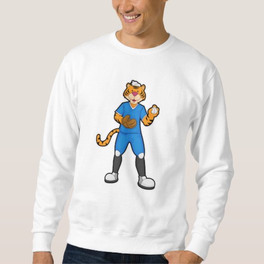 Tiger im Baseball mit Baseballhandschuh & Cap Sweatshirt (Vorderseite)