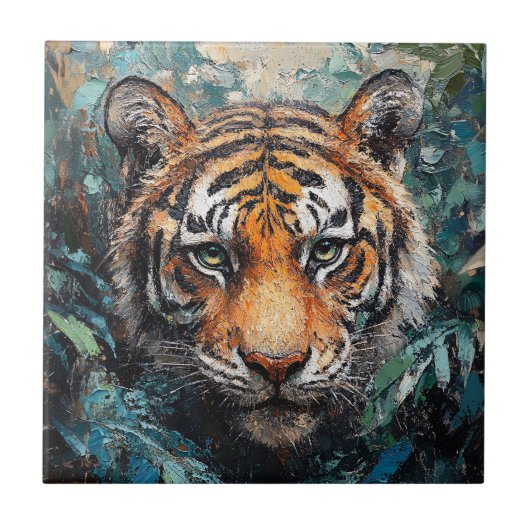Tiger im Dschungel-Porträtgemälde Fliese (Vorderseite)