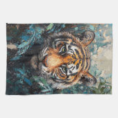 Tiger im Dschungel-Porträtgemälde Geschirrtuch (Horizontal)