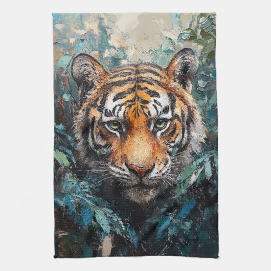 Tiger im Dschungel-Porträtgemälde Geschirrtuch (Vertikal)