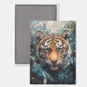 Tiger im Dschungel-Porträtgemälde Magnet (Vorderseite/Rückseite)