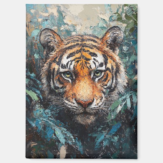 Tiger im Dschungel-Porträtgemälde Magnet (Vorderseite)